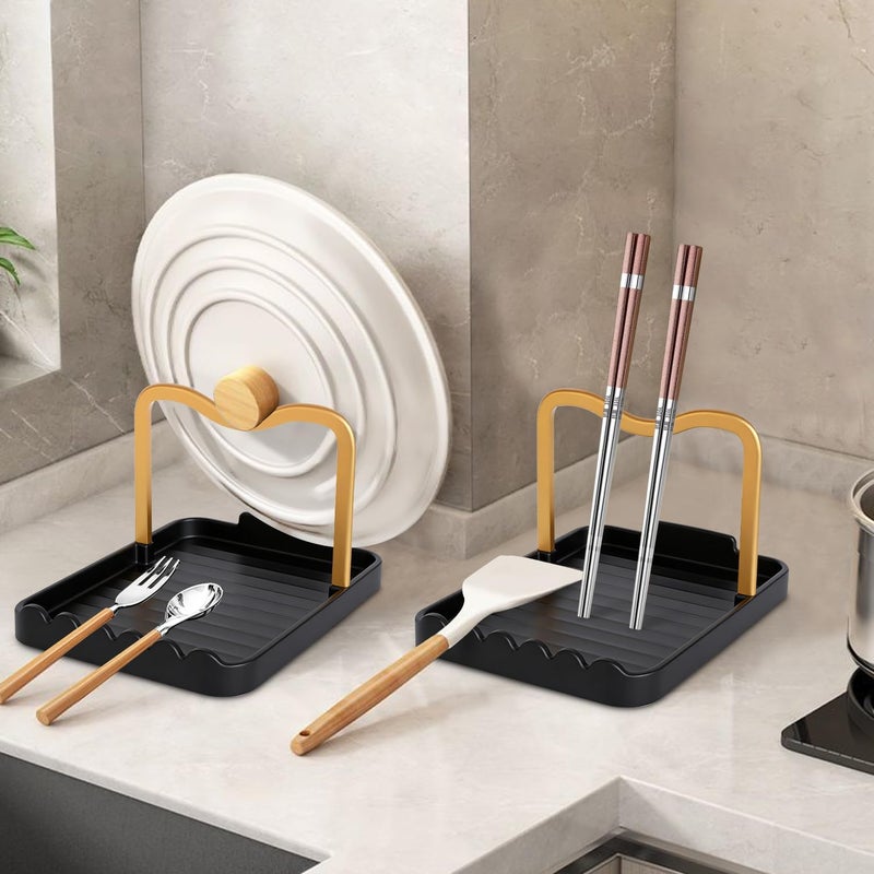 Ysks'hf spoon holder and pot lid holder，stainless steel，Kitchen Utensil Rest, scraper holder & pot holder，Spoon Holder for Stove Top - Kitchen Utensil Holder for Ladles & Tongs (Gold Black) - Image 2